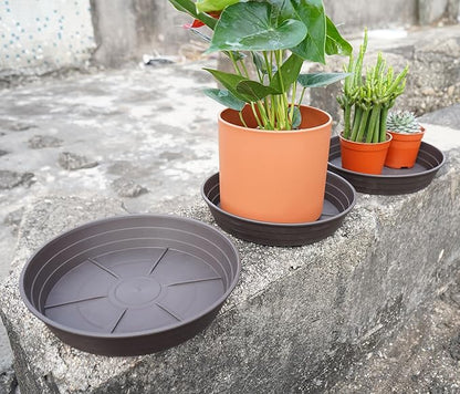 Plant Saucer 8 Inch 4 Pack 6 8 10 12 14 16 18 20 25, Plastic Plant Trays for Pots，Extra-Deep Plant Water Dray Tray, Bird Bath Bowl, Heavy Flower Plant saucers Indoors and Outdoor No Holes 8in-4 brown