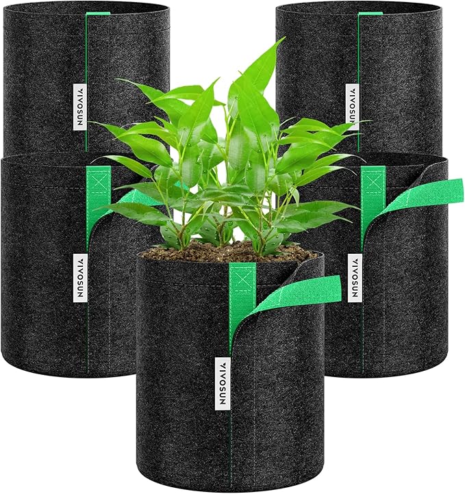 VIVOSUN 5-Pack 1 Gallon Grow Bags, Fabric Pots with Self-Adhesion Sides for Transplanting