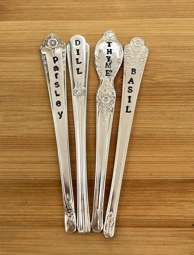 Personalized Herb Markers, Set of 4, You Choose Herbs Silver Plate Spoon Handle Plant Labels,