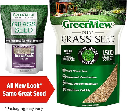 GreenView Pure Grass Seed Dense Shade Mixture, 3 lb. Bag – Covers up to 1,500 sq. ft.