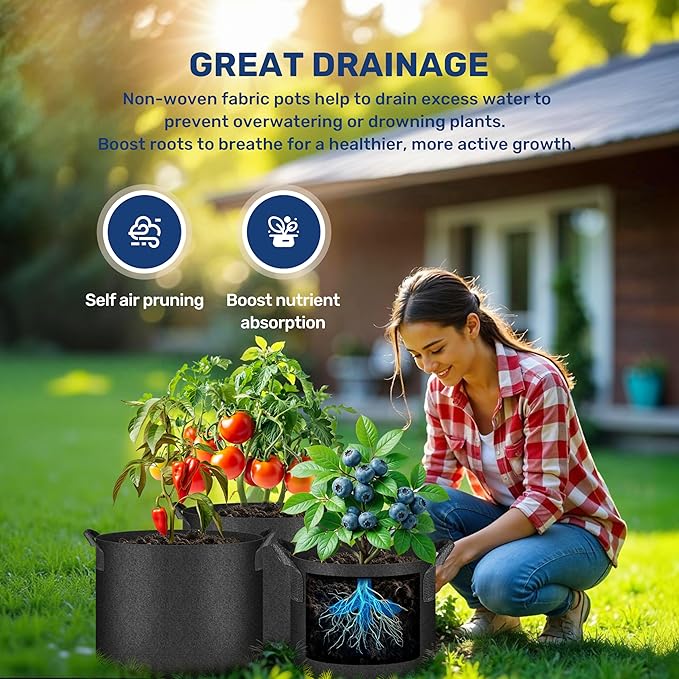 YSSOA Grow Bags 24 Pack 5 Gallon 300G Reusable Breathable Gardening Pots with Handles Non-Woven Fabric Plant Bags, Heavy Duty Planting Bags for Grow Tent Hydroponic & Outdoor Vegetables Tomatoes