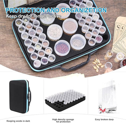 48 Slots Seed Storage Organizer Box, Garden Vegetable Plant Flower Seeds Saving kit with Write Label Funnel Tweezer 2 Sizes Storage Bottles