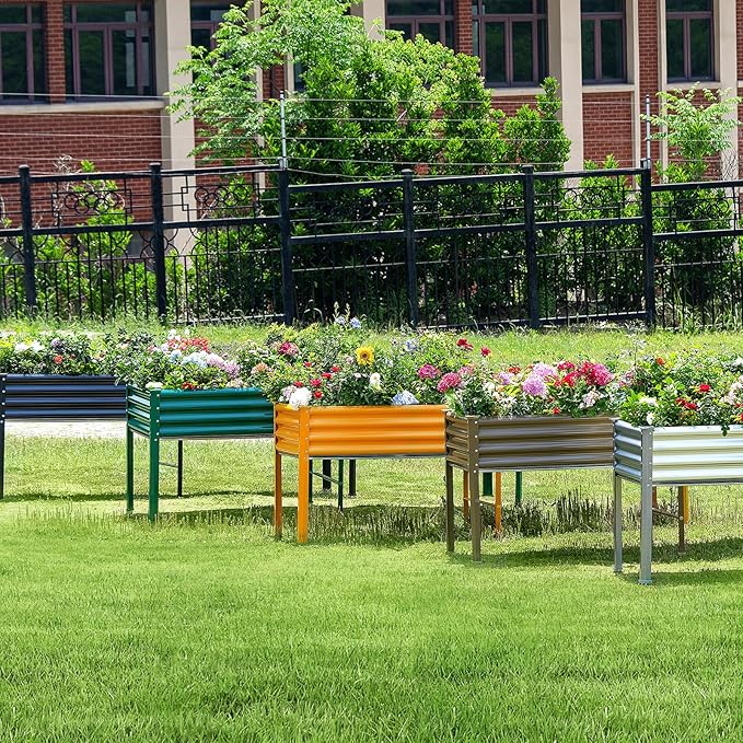 Land Guard Galvanized Raised Garden Bed with Legs, 96×24×32in Raised Garden Beds Outdoor with Drainage Holes, Planter Boxes Outdoor for Backyard, Patio, Balcony, 1200lb Capacity, Green