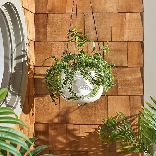 SAFAVIEH Outdoor Collection Rancer White Concrete Ficonstone Hanging Planter Pot