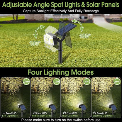 Solar Spot Lights Outdoor, 102 LED Solar Garden Yard Spotlight Waterproof Landscape Flood Powered Lights with Adjustable Light & Panel, 4 Lighting Modes for Walkway Driveway, 4 Pack(Cool White)