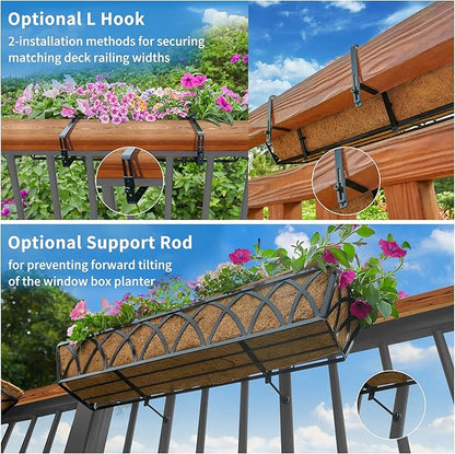 24in 2pcs Planter Box with Coco Liner, Rust-Resistant Metal Frame, Hydration and Drainage for Indoor or Outdoor Use