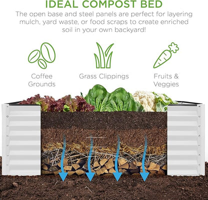 Best Choice Products 6x3x2ft Outdoor Metal Raised Garden Bed, Deep Root Box Planter for Vegetables, Flowers, Herbs, 269 Gallon Capacity, 100% Non Toxic Materials - White