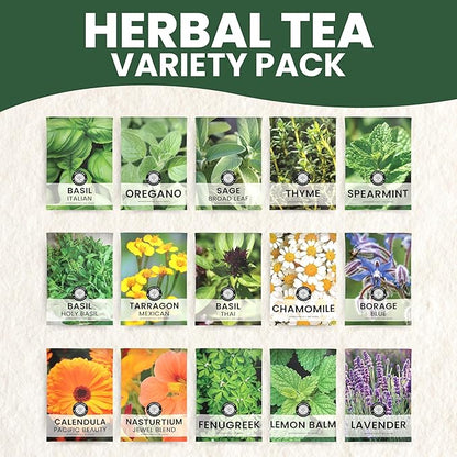 Herbal Tea Garden Seeds | 15 Individual Packs | 2026 Season | Non-GMO | Chamomile, Mint, Lavender, Holy Basil & More! | Grow Your Own Fresh Tea Herbs | by Family Sown