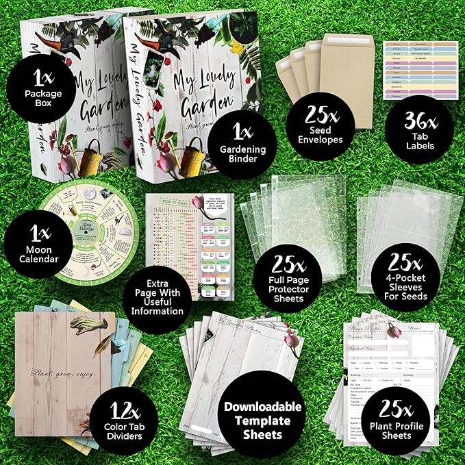 Garden Journal, 3 Ring Full Page 8.5x11" Binder. Seed Packet Organizer Kit, Perfect Planner & Almanac & Notebook for Gardeners and Farmers
