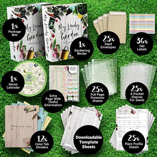 Garden Journal, 3 Ring Full Page 8.5x11" Binder. Seed Packet Organizer Kit, Perfect Planner & Almanac & Notebook for Gardeners and Farmers