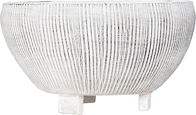 Creative Co-Op Small Distressed Cream Footed Terracotta Planter with Fluted Texture