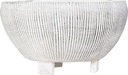 Creative Co-Op Small Distressed Cream Footed Terracotta Planter with Fluted Texture