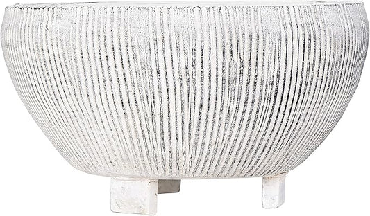 Creative Co-Op Small Distressed Cream Footed Terracotta Planter with Fluted Texture