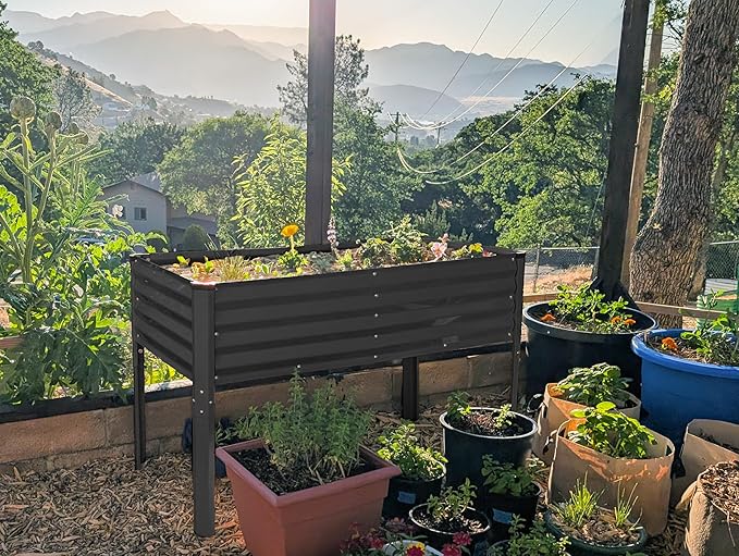 Galvanized Raised Garden Beds Outdoor with Legs // 48×24×31in Elevated Planter Box for Vegetables, Flowers (Black) // Large Metal Garden Bed for Backyard Patio Gardening