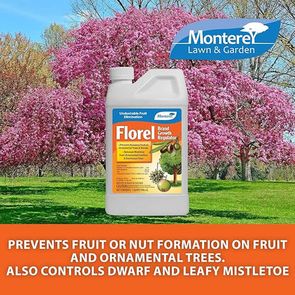 Monterey Florel Plant Growth Regulator Bundled with Measuring Spoon - Fruit Tree Spray - Florel Fruit Eliminator Spray for Trees - 1 Quart