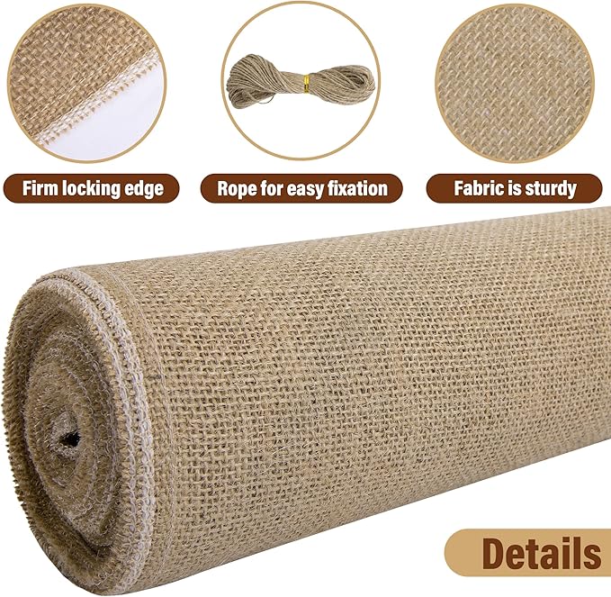 15.7in x 19.7ft Natural Burlap Tree Wrap Rolls- Burlap Fabric Tree Trunk Protector- Burlap Plants Wrap Bandage with Ropes- Frost & Freeze Protection Cloth for Outdoor Trees, Shrubs, Plants in Winter