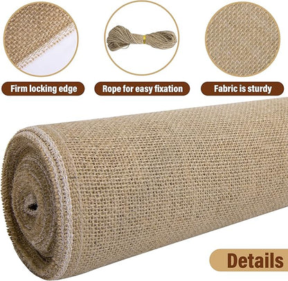 15.7in x 19.7ft Natural Burlap Tree Wrap Rolls- Burlap Fabric Tree Trunk Protector- Burlap Plants Wrap Bandage with Ropes- Frost & Freeze Protection Cloth for Outdoor Trees, Shrubs, Plants in Winter