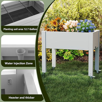 EasyUp Horticulture Raised Garden Bed with Legs, Divisible Raised Resin Planter Box for Backyard, Patio, Balcony, with 4 Legs, 4 Swivel Lockable Wheels(Ashen,30.04 * 17.72 * 28.9)
