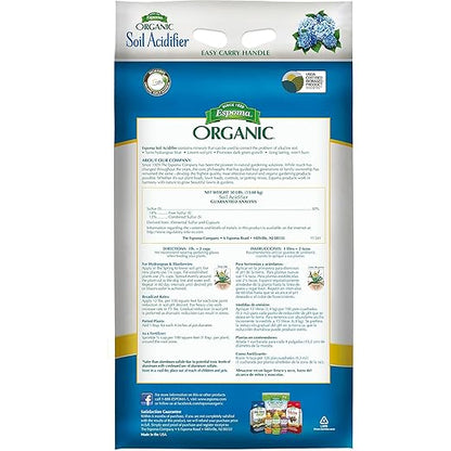 Espoma Organic Soil Acidifier Soil Amendment; Lowers Soil pH and Turns Hydrangeas Blue! Contains Elemental Sulfur & can be Used for Organic Gardening 30 lb. Bag - Pack of 1