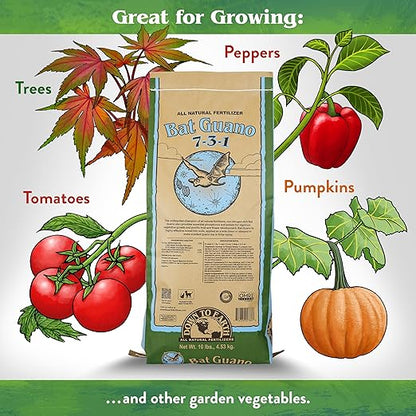 Down To Earth All Natural Fertilizers Organic Bat Guano - High Nitrogen Plant Food for Vegetative Growth 7-3-1, 10 lb