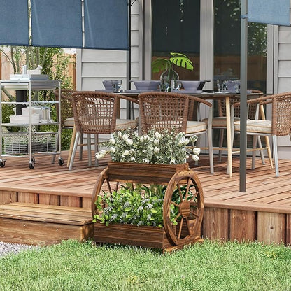 Outsunny 2-Tier Raised Garden Bed, Wooden Wagon Planter Boxes with Drainage Holes, for Vegetables Flowers Herbs, 25" x 21" x 24"