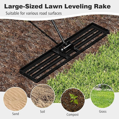 46" x 10" Lawn Leveling Rake, Heavy Duty Landscape Rake with 67" Handle, Non-Slip Grip & Flat Head, Space-Saving Lawn Level Tool for Garden, Backyard, Golf Course & Sports Field(Black)