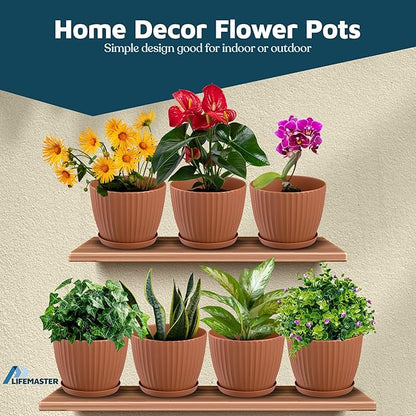 Terracotta 6-Inch Plant Pots with Drainage & Saucers 24 Pack, Indoor & Outdoor Planters for Houseplants, Herbs, and Flowers, Durable & Weatherproof Material, Stackable, Lightweight, Minimalist Design