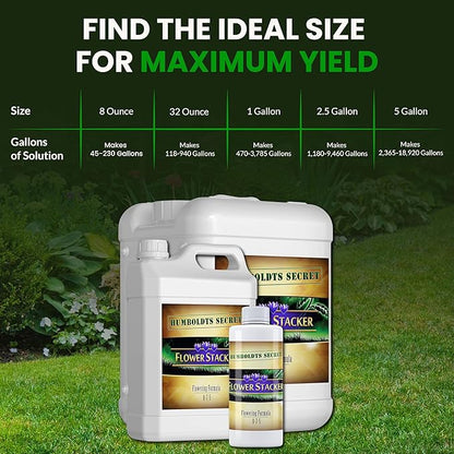 Humboldts Secret Flower Stacker | 0-7-5 Bloom Booster with Vitamin B1 | High Phosphorus Potassium Flowering Nutrients | Potting Soil Hydroponics Coco | Indoor & Outdoor Plants | 1 Gallon