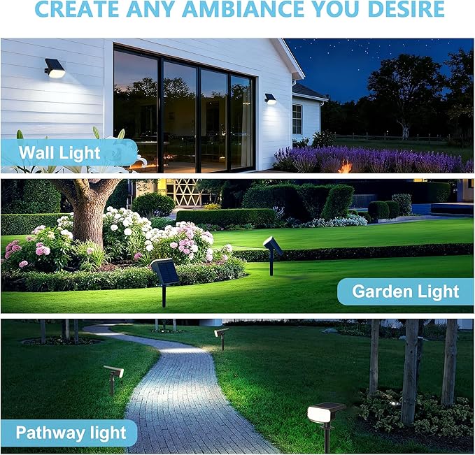 Solar Lights Outdoor Waterproof IP65, Super Bright LED, 6500K 2 Lighting Modes, Solar Powered Yard Garden Solar Spot Lights for Outside Landscape Auto On/Off -6 Pack
