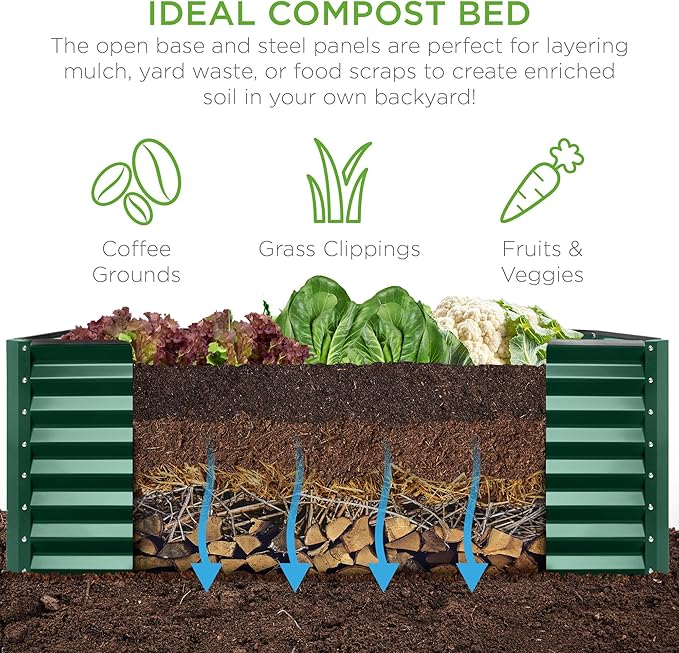 Best Choice Products 6x3x2ft Outdoor Metal Raised Garden Bed, Deep Root Box Planter for Vegetables, Flowers, Herbs, 269 Gallon Capacity, 100% Non Toxic Materials - Dark Green