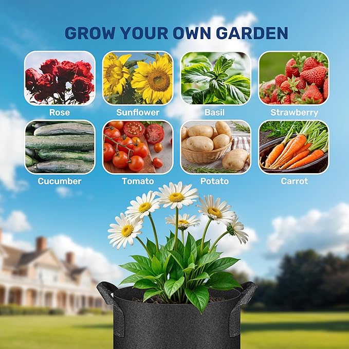 Simple Deluxe 6 Pack 7 Gallon Grow Bags, 300G Vegetable/Flower/Plant Fabric Pots with Handles, Heavy Duty Thickened Nonwoven Planting Bag