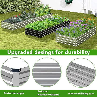 2PCS 10x3x1ft Galvanized Raised Garden Bed Kit, Galvanized Planter Raised Garden Boxes Outdoor, Large Metal Raised Garden Beds for Vegetables,Silver