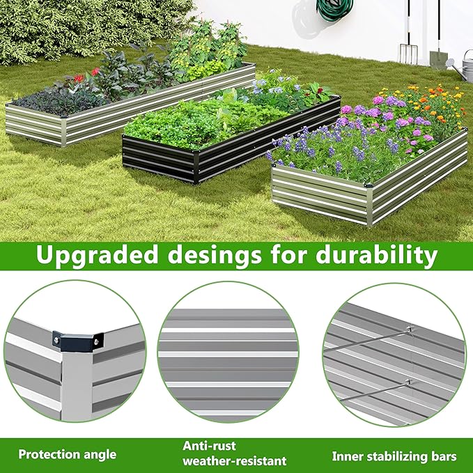 2PCS 6x3x1ft Galvanized Raised Garden Bed Kit, Galvanized Planter Raised Garden Boxes Outdoor, Large Metal Raised Garden Beds for Vegetables,Silver