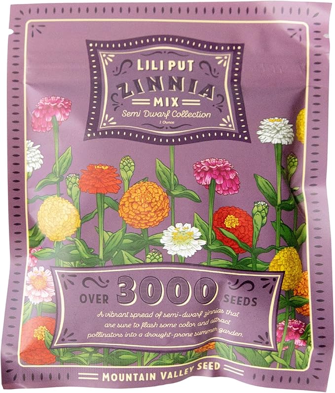Zinnia Seeds for Outdoor Planting – ~3,000 Lilliput Semi-Dwarf Zinnia Seeds – 1–2" Dwarf Pompom-Style Blooms – Zinnia elegans Pollinator-Friendly Annual Flower Mix