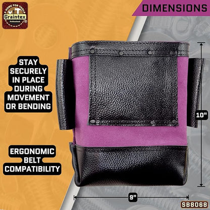 Graintex Nut & Bolt Bag, Purple Color Premium Quality Suede Leather Tool Bag, Tool Belt for Ironworker, Bull Pin Loops, Ideal for Heavy-Duty Use, Bolt Bags for Construction Professionals - SB8068