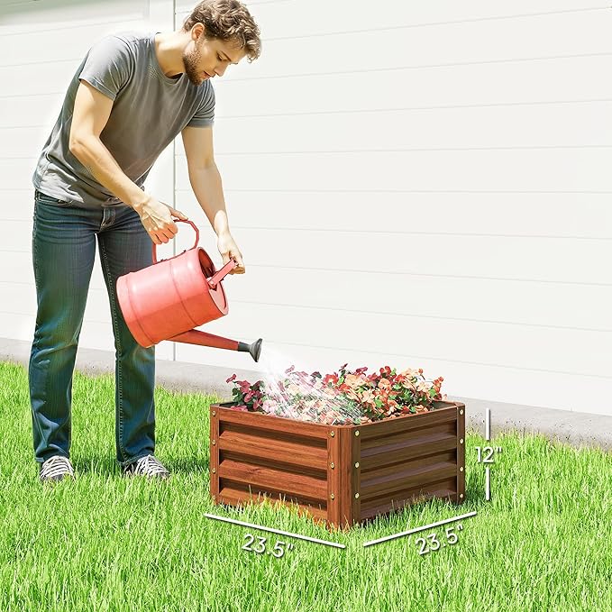 Outsunny 2 Piece Galvanized Raised Garden Bed, 2' x 2' x 1' Metal Planter Box, for Growing Vegetables, Flowers, Herbs, Succulents, Brown