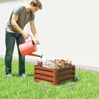 Outsunny 2 Piece Galvanized Raised Garden Bed, 2' x 2' x 1' Metal Planter Box, for Growing Vegetables, Flowers, Herbs, Succulents, Brown