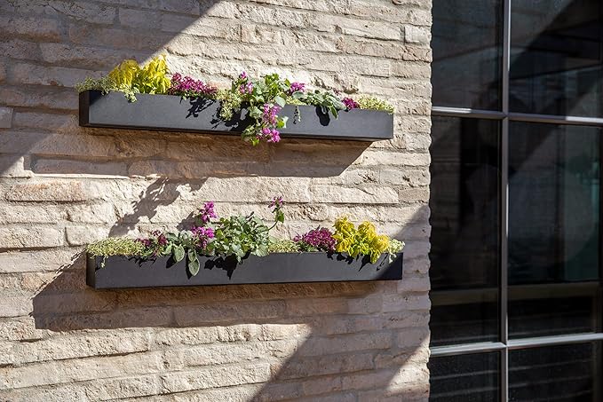 Veradek Forma Series Trough Hanging Planter - Rectangular Planter for Window Sill/Wall Decor | Made from Plastic-Stone Material | Modern Décor for Succulents, Indoor Small Plants