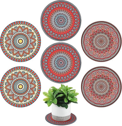 Nuanchu 6 Pcs Boho Plant Pot Mat Absorbent Non Slip Pot Plant Pad Round Plant Coaster Mat Gardening Indoor Outdoor Flower Plant Protect Mat for Table Desk Floor Plant, 5.9 Inches (Elegant Style)