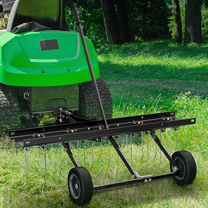 YITAMOTOR 40 Inch Tow Behind Dethatcher, Lawn Dethatcher Rake with 20 Spring Steel Tines & Lift Handle for ATV or Mover Tractors, Tow Behind Lawn Rakes for Lawn Garden Farm Grass