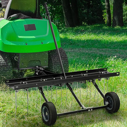 YITAMOTOR 40 Inch Tow Behind Dethatcher, Lawn Dethatcher Rake with 20 Spring Steel Tines & Lift Handle for ATV or Mover Tractors, Tow Behind Lawn Rakes for Lawn Garden Farm Grass