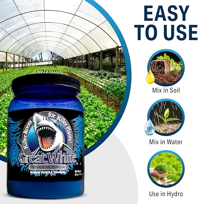 Great White Mycorrhizal Fungi, Beneficial Bacteria for Plant Growth, Root Stimulator, Concentrated 3-in-1 Formula by Plant Success (8 oz)