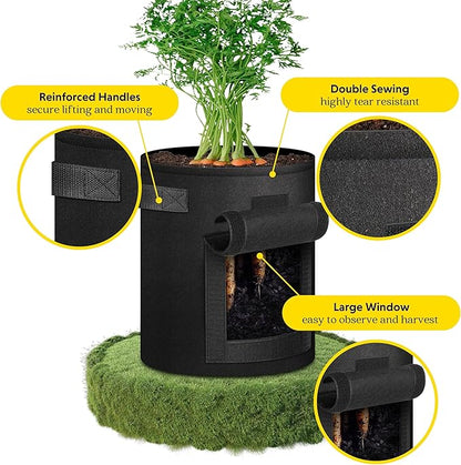 iPower Potato Grow Bags with Flap 4 Pack 10 Gallon, Garden Planting Pot with Durable Handle and Harvest Window, Thickened Nonwoven Fabric Container for Potato, Tomato, Vegetable, Carrot and Fruits