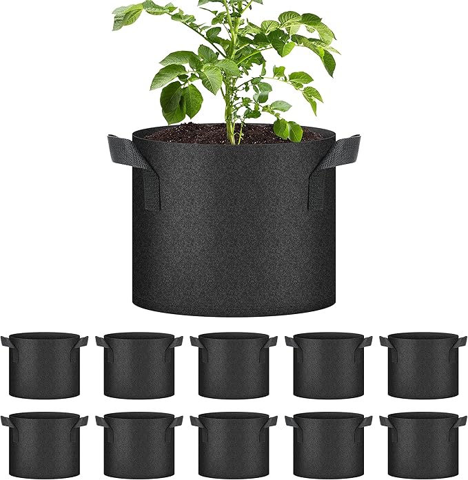 YSSOA 10-Pack 5 Gallon Grow Bags, Tomoato Plant Pots with Handles, Aeration Nonwoven Fabric, Heavy Duty Gardening Planter for Vegetable, Fruits and Flowers, Black