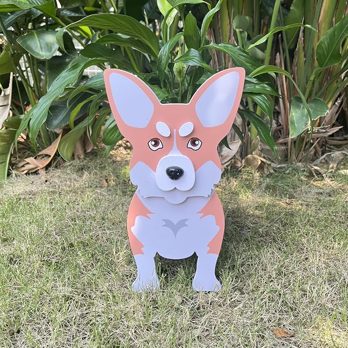 Dog Planter Plant Pot, Flower Pot Planter Pots for Outdoor Garden Decoration, Shih Tzu Gifts White Plant Storage Container Holder Office Home Indoor Decor Gift for Dog Lovers (Corgi)