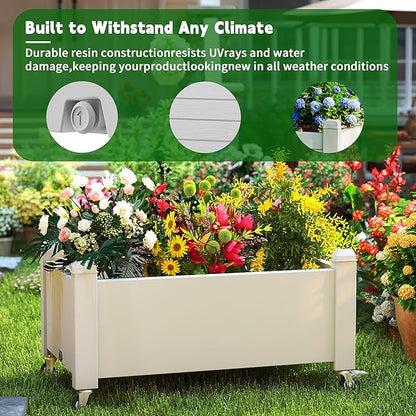EasyUp Horticulture Garden Bed with Legs, Divisible Resin Planter Box for Backyard, Patio, Balcony, with 4 Legs, 4 Swivel Lockable Wheels(Ashen,30.04 * 17.72 * 17.56)