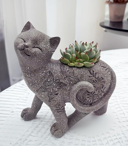 coolboy Cute Cat Succulent Pot with Drainage Hole,Resin Animal Planters Cat Statue Decor,Indoor Plant Pots Cactus Flower Pot for Home Decor and Office Desk Decoration or Outdoor Garden Decoration