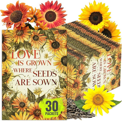Seed Needs Heirloom Sunflower Seed Packet Favors for Party Events - Pre-Filled & Ready to Hand Out - Great for Weddings, Bridal Showers, Memorials, Fundraisers (30 Packets)