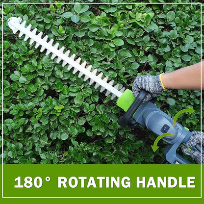 22" Cordless Hedge Trimmer, 2x4.0Ah Battery and Charger, Electric Handheld Bush Clipper, 180° Rotatable Head, Dual-Action Blades Lightweight Trimmer(Perfect Partner with String Trimmer)