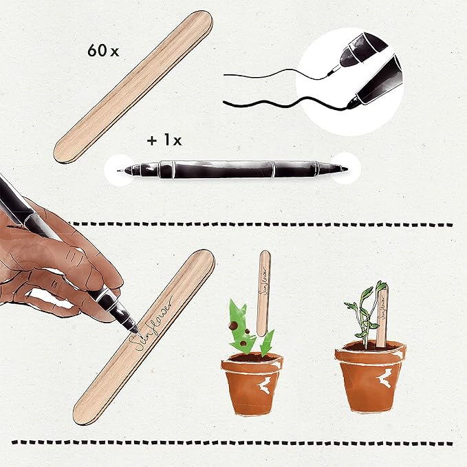 Plant Markers: 50 Wooden Plant Name Tags and Marker Pen – Plant Labels Wooden, Plant Tags, Seedling Labels – Gardening Name Tags, Garden Sign OwnGrown